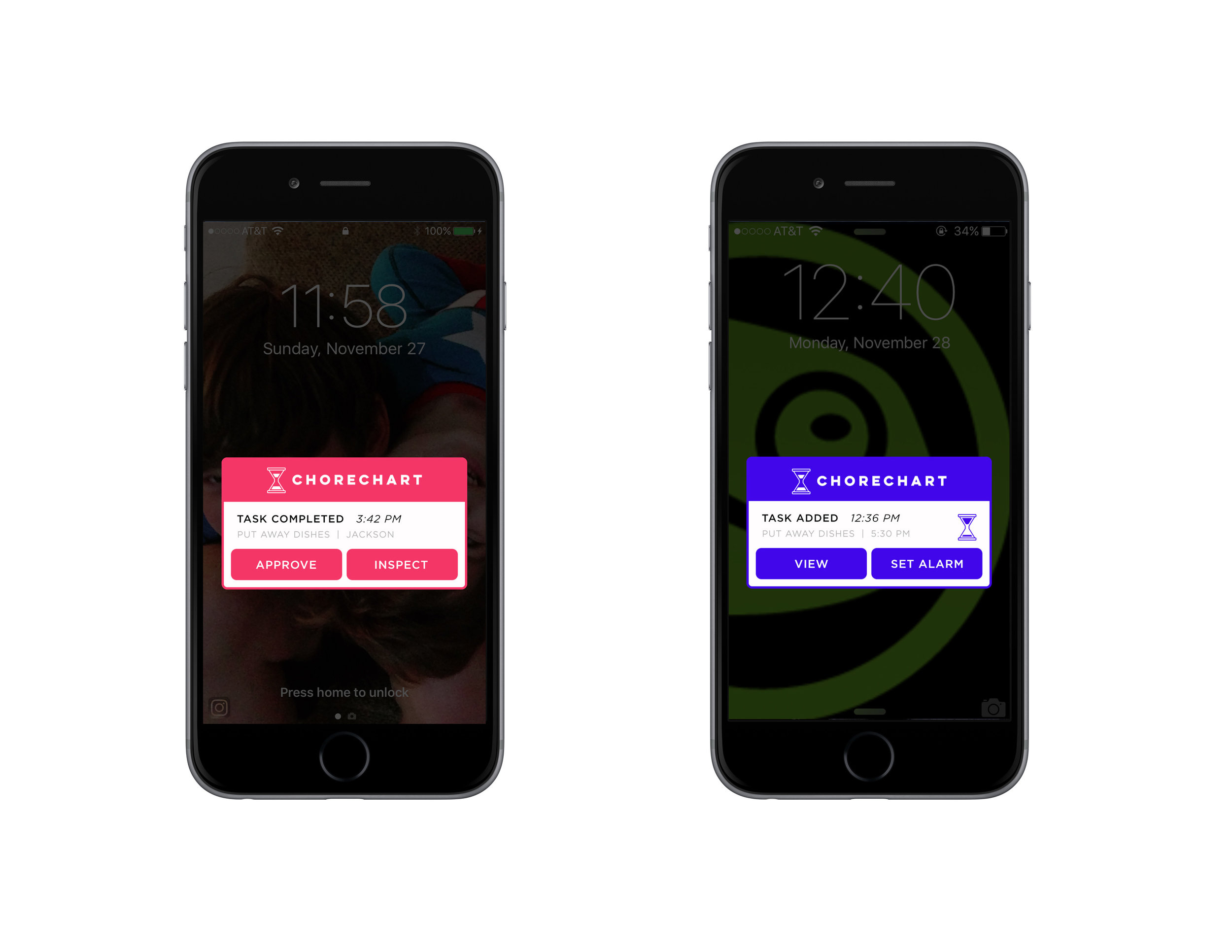 Notifications are sent back and forth when a chore is assigned and when a chore is completed. 