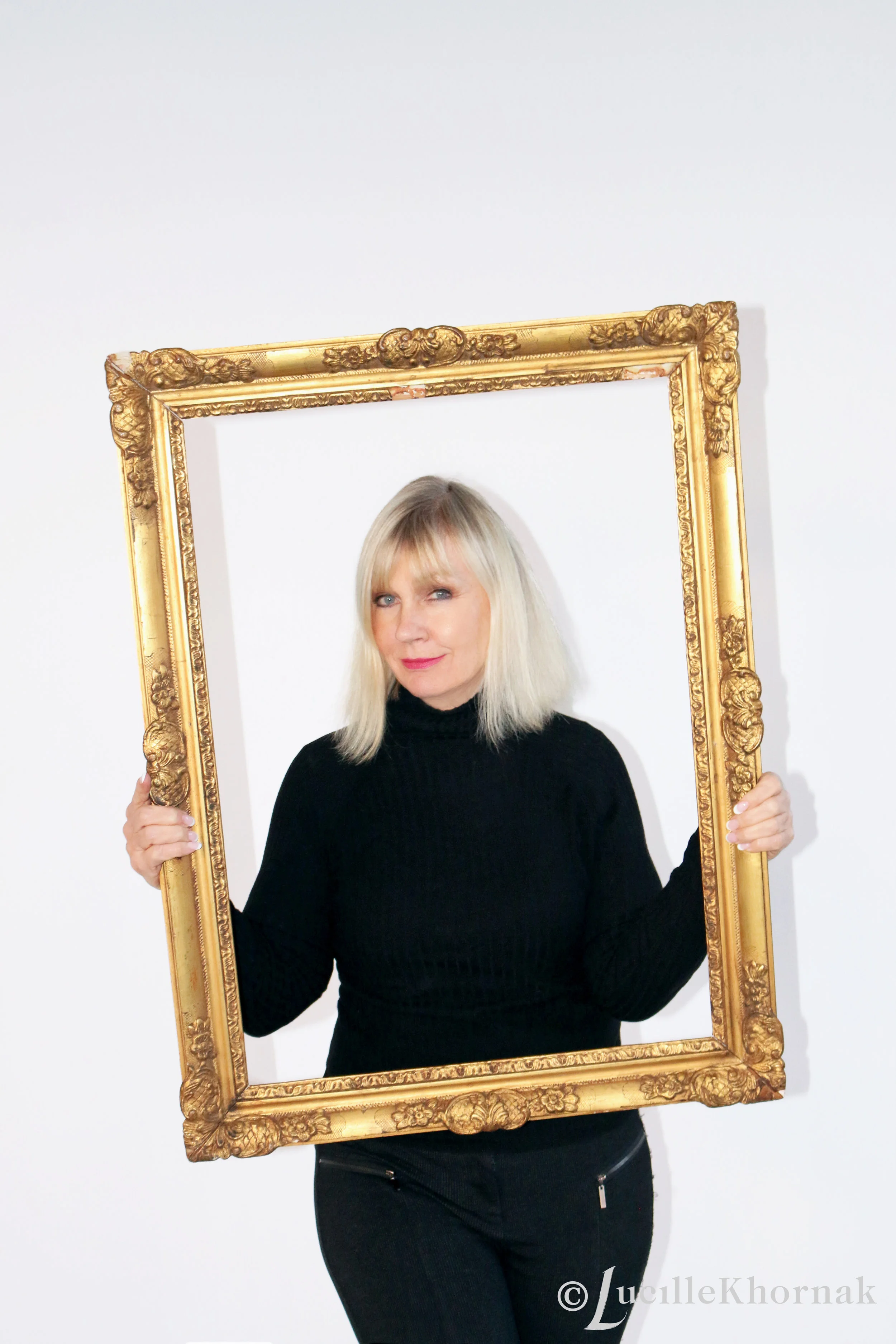 Lucille Khornak poses for a mini studio shoot on location in Long Island City.