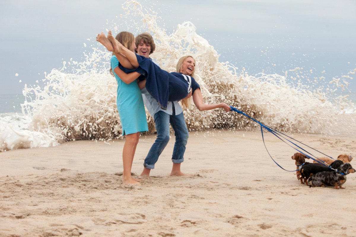 Mother, Children, and Dogs take the Beach in Southampton