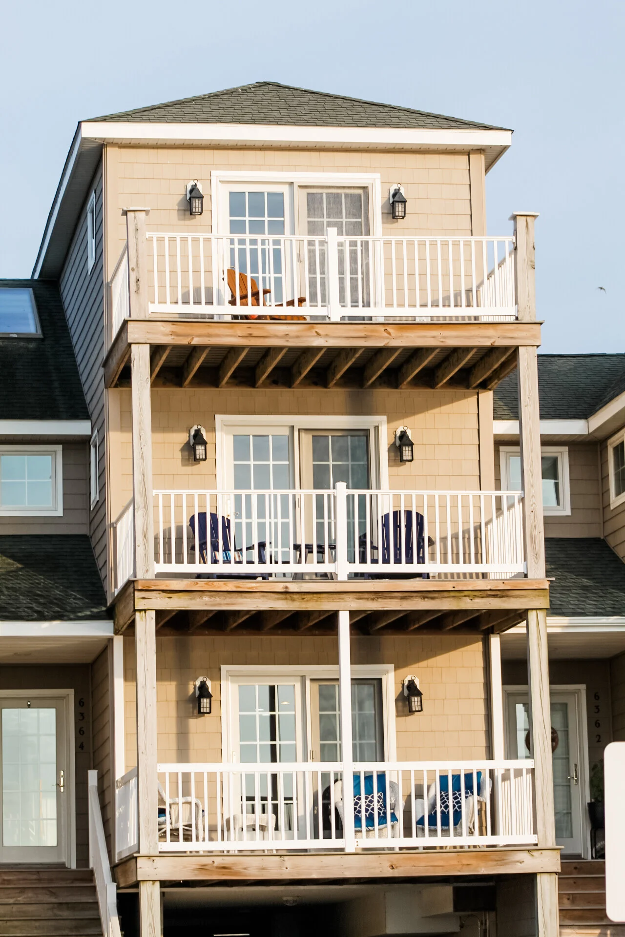 3 stories of decks overlooking bay