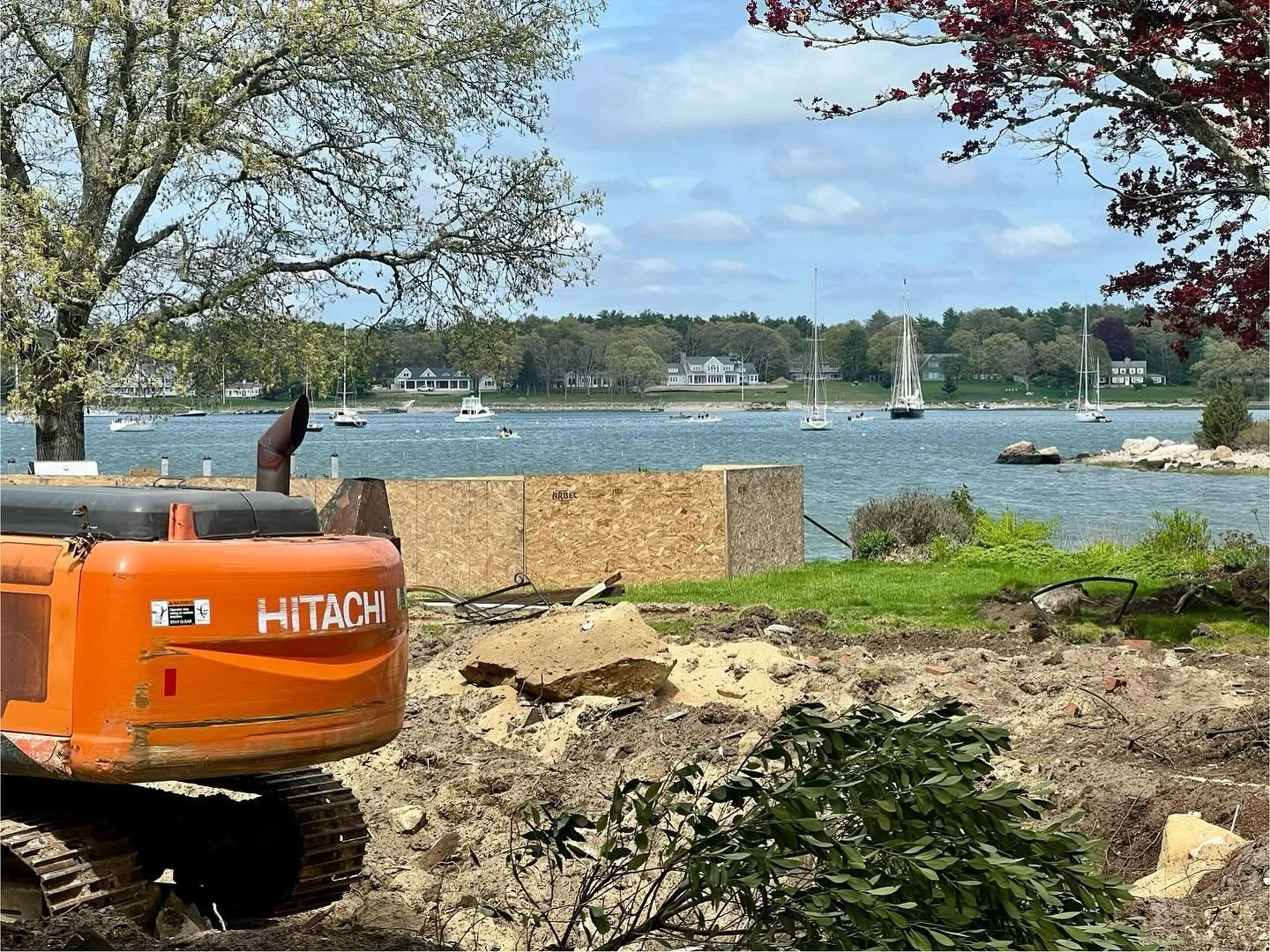 It’s not every day I get to photograph the start of one waterfront project with a current waterfront project in the background! I’m so excited to share more details of our Allen’s point project as it comes to completion this fall an