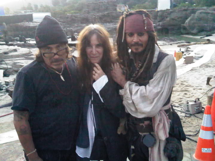 with patti smith and johnny depp during the shooting of pirates of the caribbean