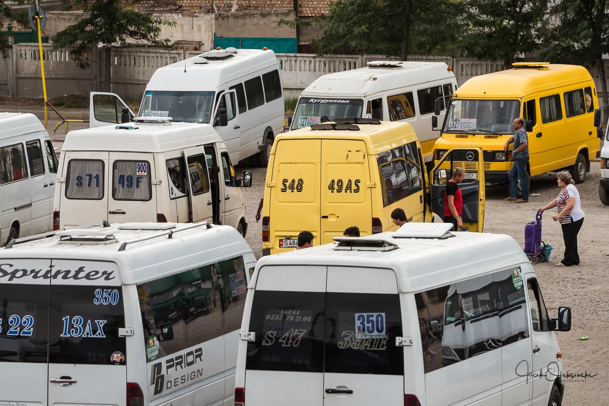 Marshrutkas waiting for passengers in Bishkek