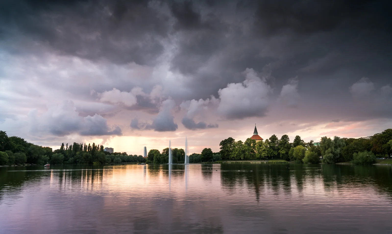 Pildammsparken during sunset and stormy summer weather