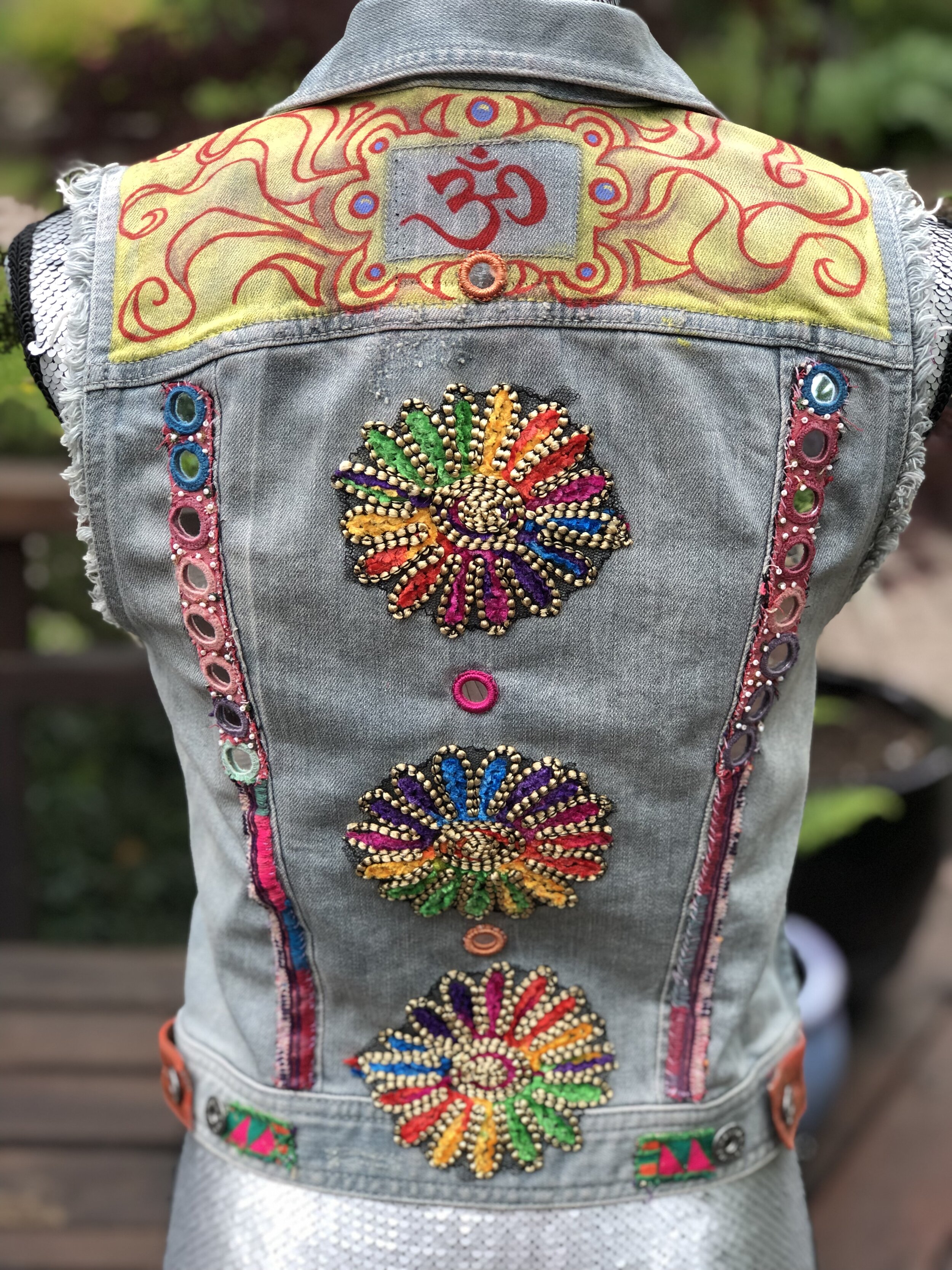 Ohm Hand Painted Embellished Denim Flower Vest — Love Prema