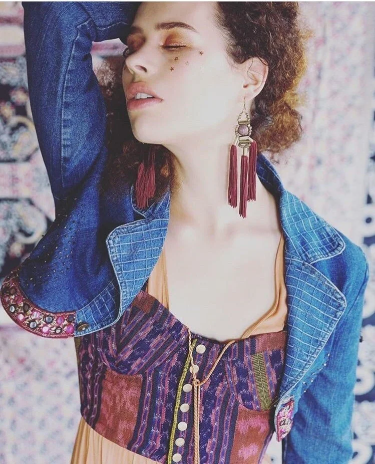 Hippie Jean jacket, Boho jean jacket, Embellished denim vest - Main Image