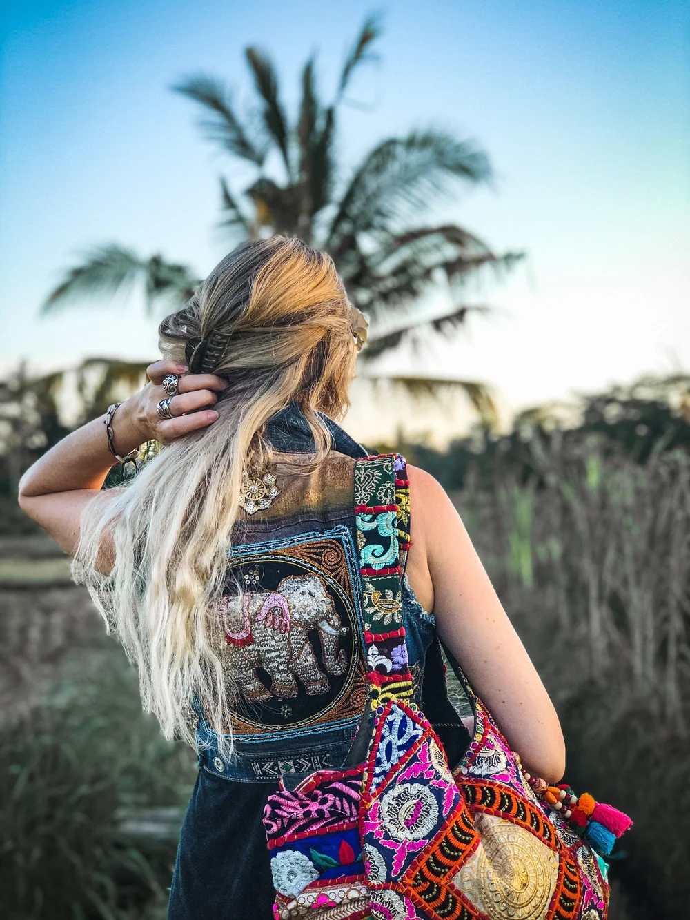 Boho Denim Ethnic Denim Jacket Veste Boho Chic Hippie Denim Jacket - Main Image