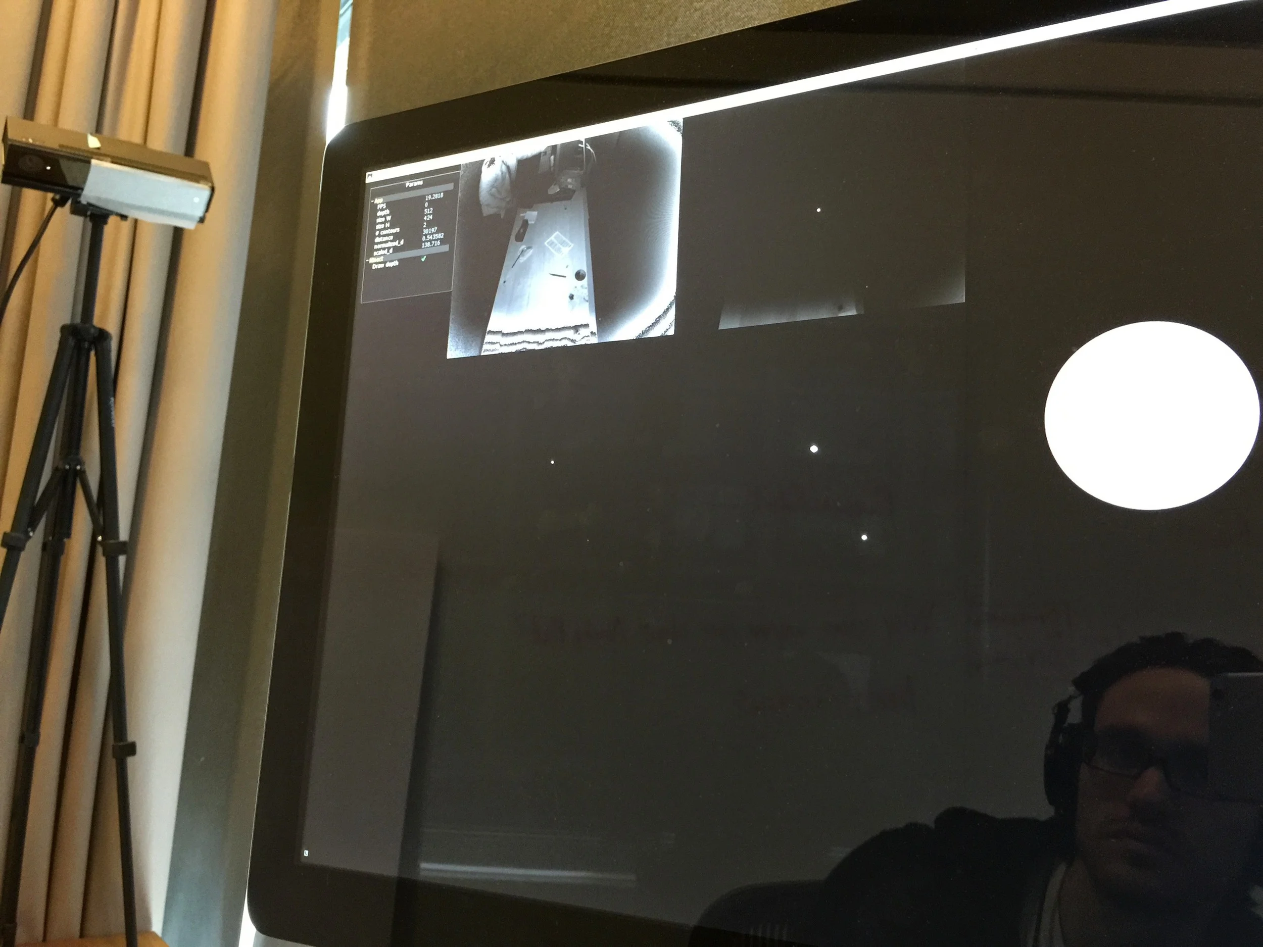  This gives you a view of me developing the computer vision for boarding pass. &nbsp;I put wax paper over the infrared sensor on a kinect 2 to make it easier for my CV algorithm to differentiate between IR markers on the cards and everything else in 