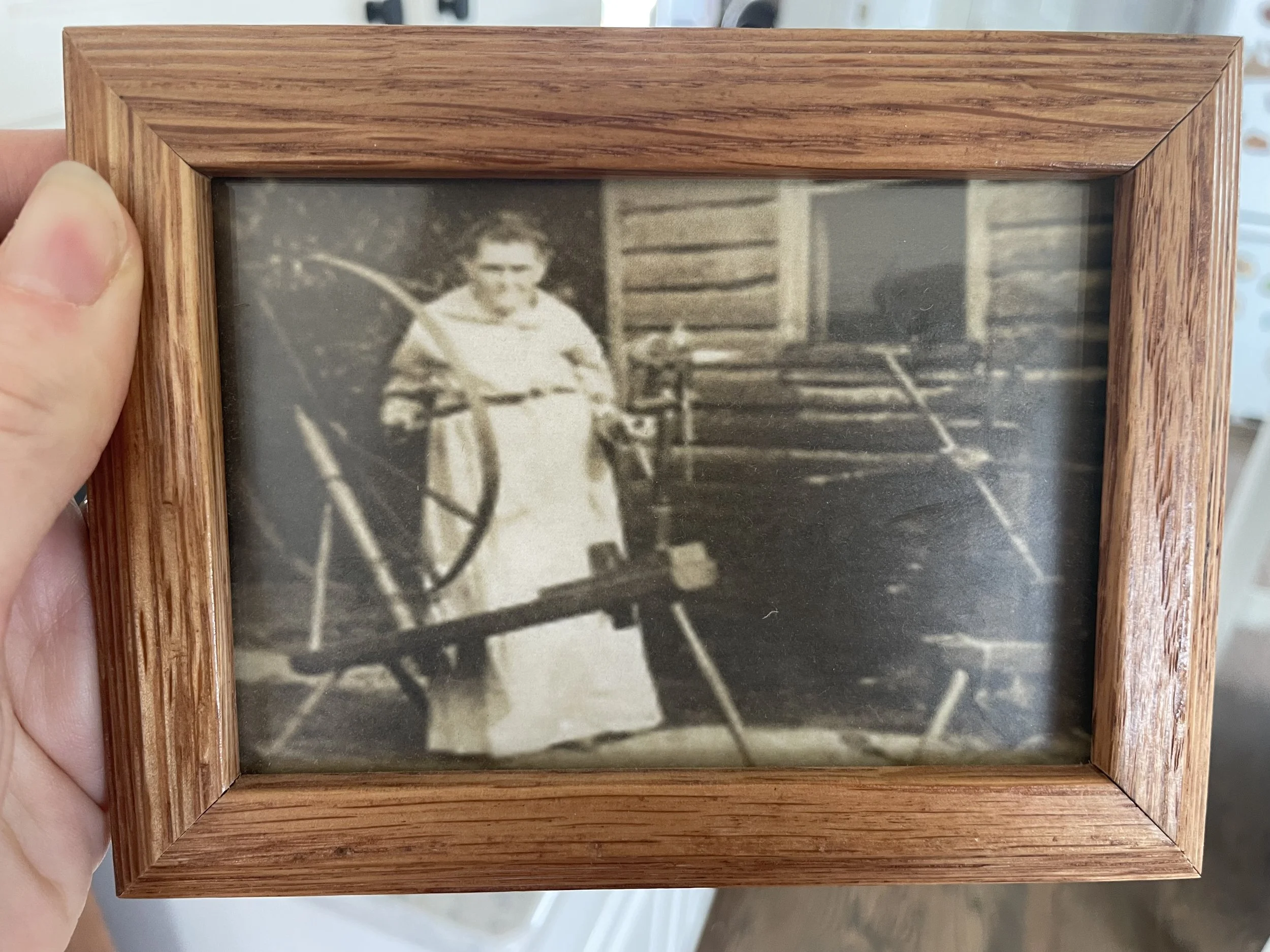 Aunt Shug with her spinning wheel