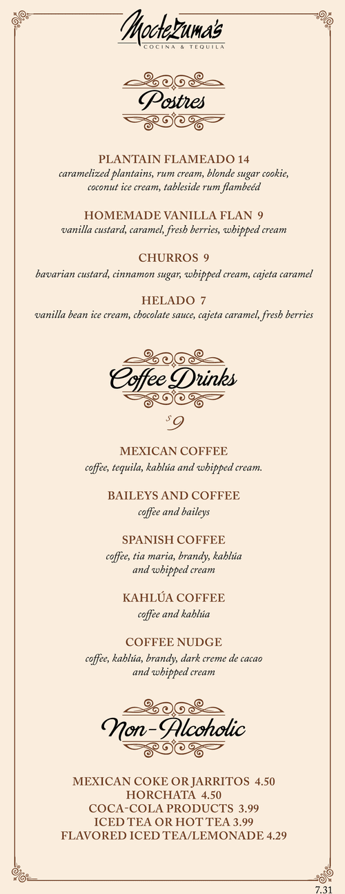 Tequila Bar Menu — Moctezuma's Mexican Restaurant and Tequila Bar