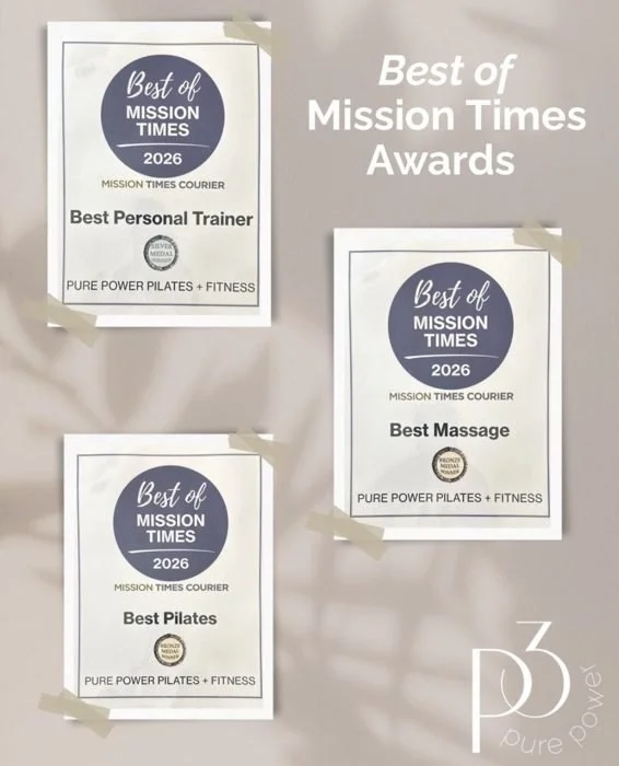 Best of Mission Times 2026 awards for Best Pilates, Best Massage, and Best Personal Trainer