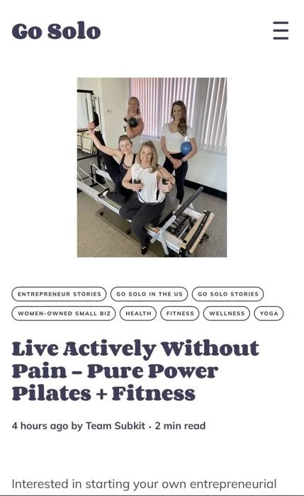 Go Solo feature on Pure Power Pilates + Fitness