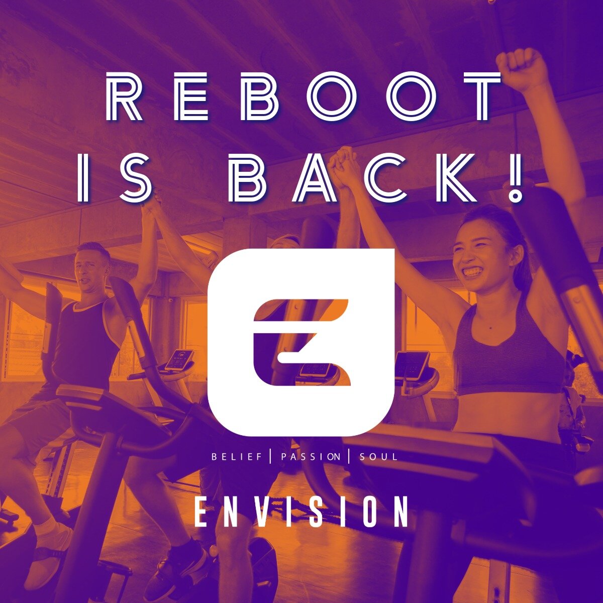 ReBoot is Back at Envision, launching this Saturday! Mark your calendars each quarter - Feb. 10 / April 13 / July 13 / Oct. 12!

Join us to revitalize your resolutions! Every ReBoot, kickstart your motivation at Envision with a spirited workout at 9a