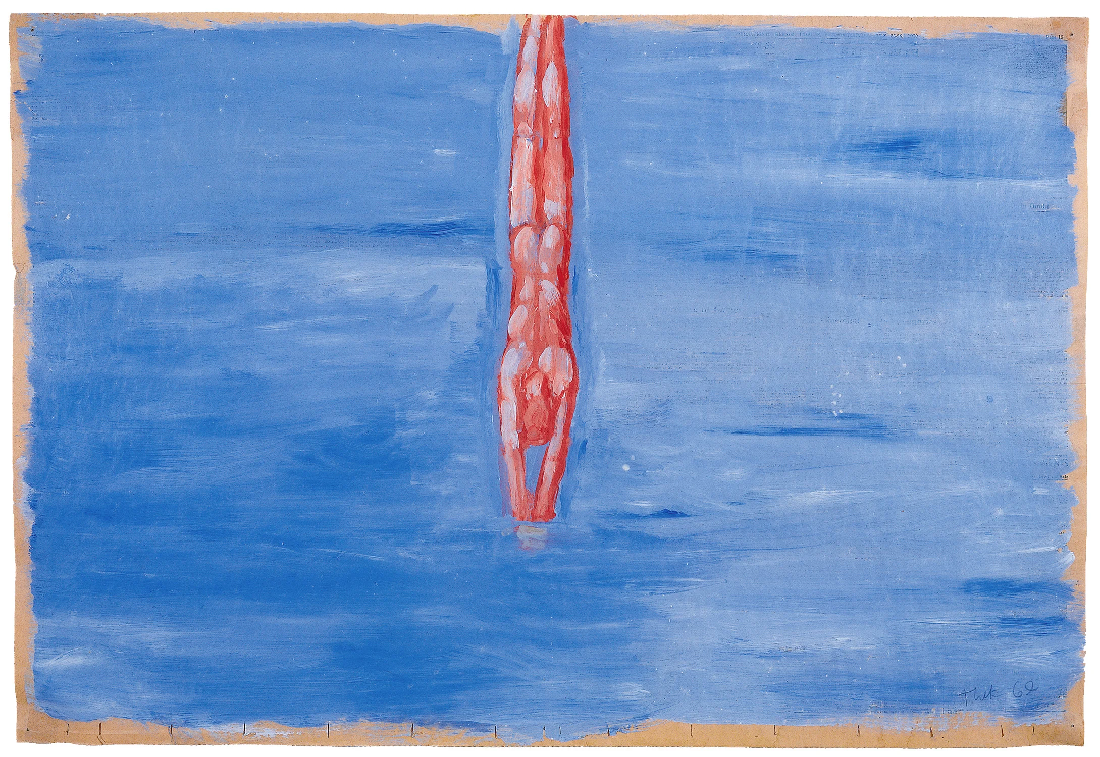 Untitled (diver), 1969. Synthetic polymer on newspaper, 26 1/8 x 36 1⁄4 in. (66.4 x 92.1 cm). Kolodny Family Collection Photo: Orcutt & Van Der Putten ©Estate of George Paul Thek