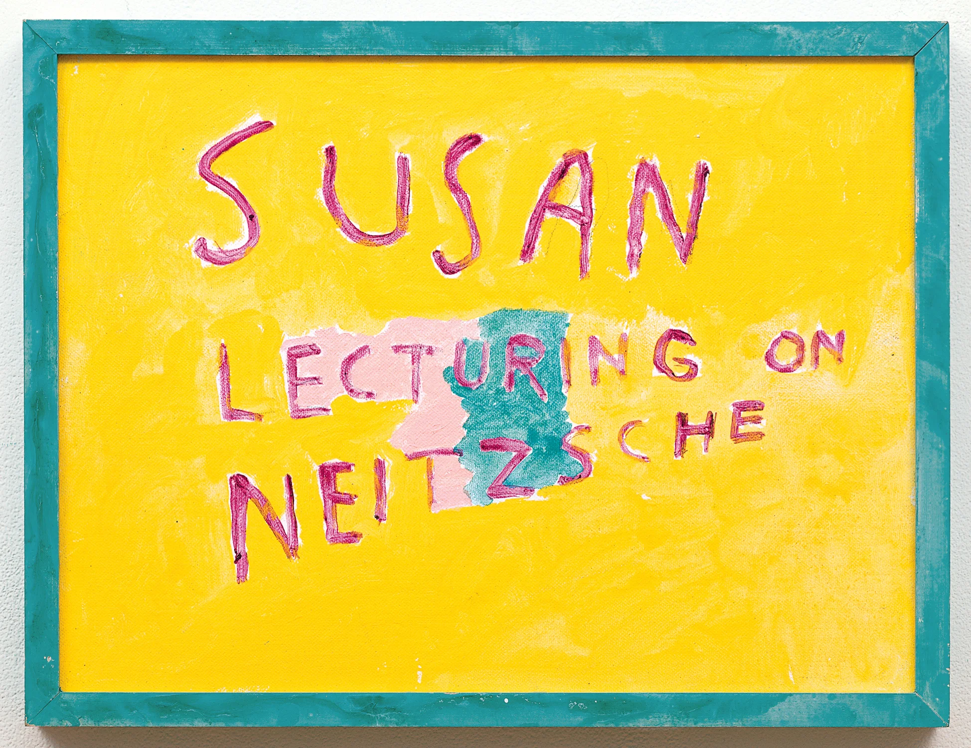 Susan Lecturing of Nietzsche, 1987. Synthetic polymer on canvas board, 13 x 16 15/16 in. (33 x 43 cm). Watermill Center Collection Photo: D. James Dee ©Estate of George Paul Thek, Courtesy Alexander and Bonin, New York