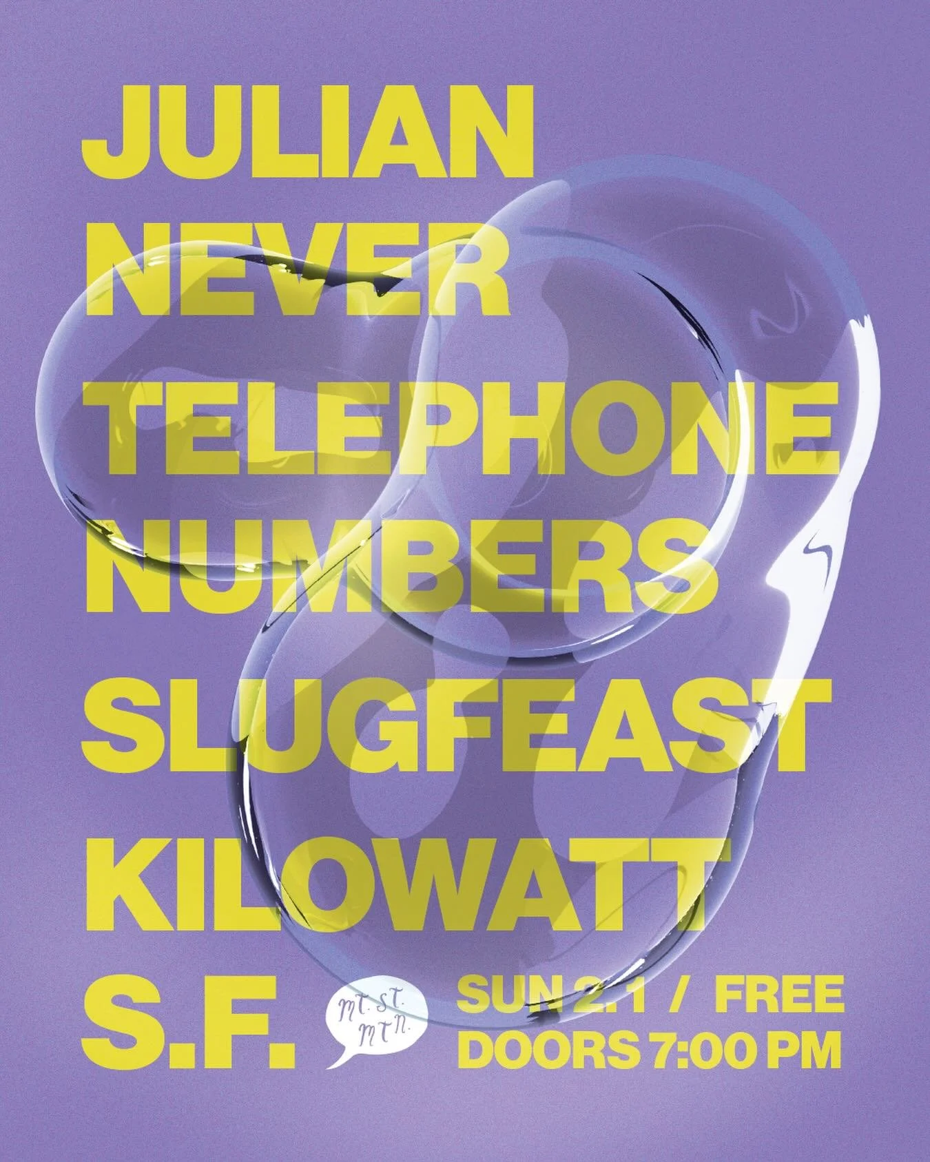 Coming up, Julian Never, Telephone Numbers and Sacramento&rsquo;s Slugfeast at the Kilowatt in San Francisco to celebrate the release of Julian Never&rsquo;s new LP, Everyday Is Purgation out officially February 6th! The show is Sun Feb 1st and FREE!