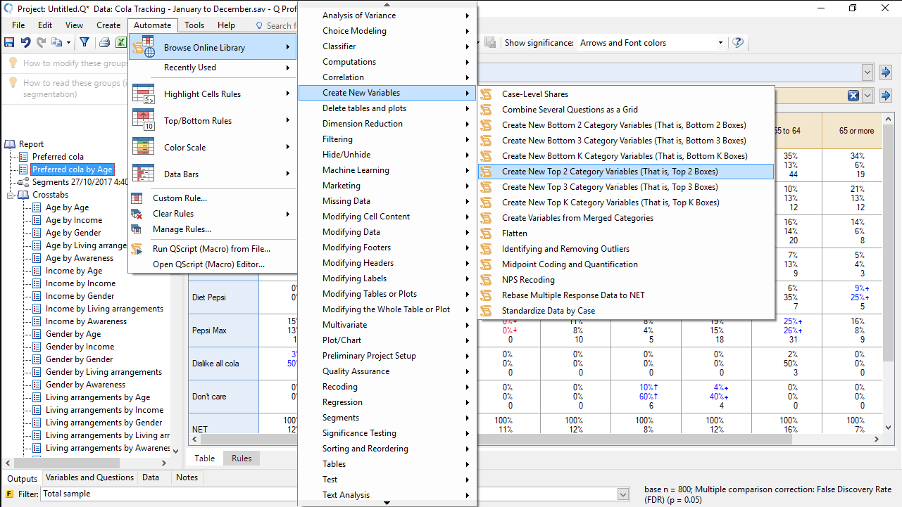 Screenshot of SPSS interface showing a cluttered, menu-heavy dashboard for data analysis tasks like creating variables and running regressions—illustrating a complex alternative to modern B2B SaaS enterprise dashboards.