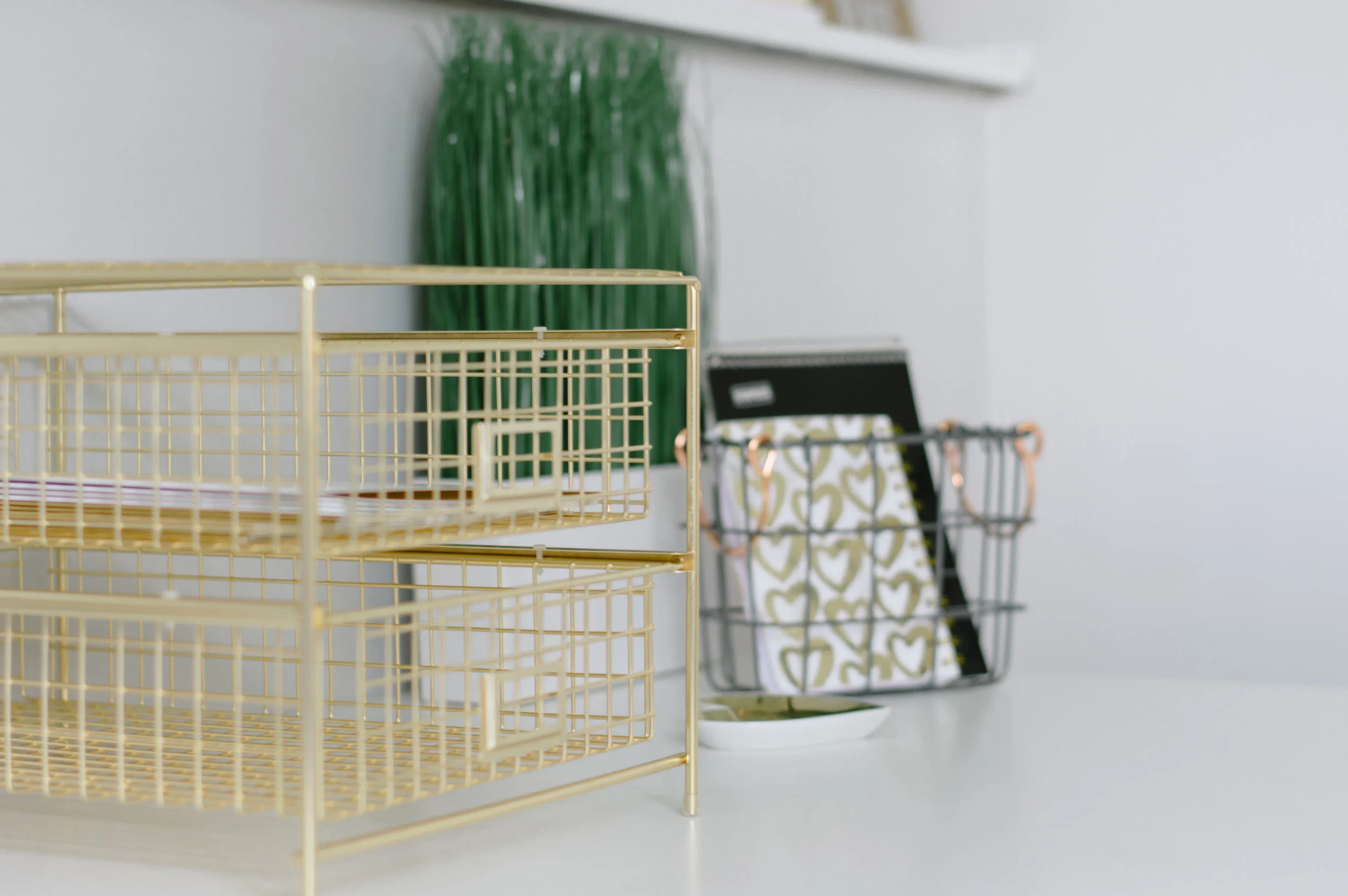 little secret. all of my design clients get a surprise gift from me on install day. i found this gorgeous gold caddy at Target.