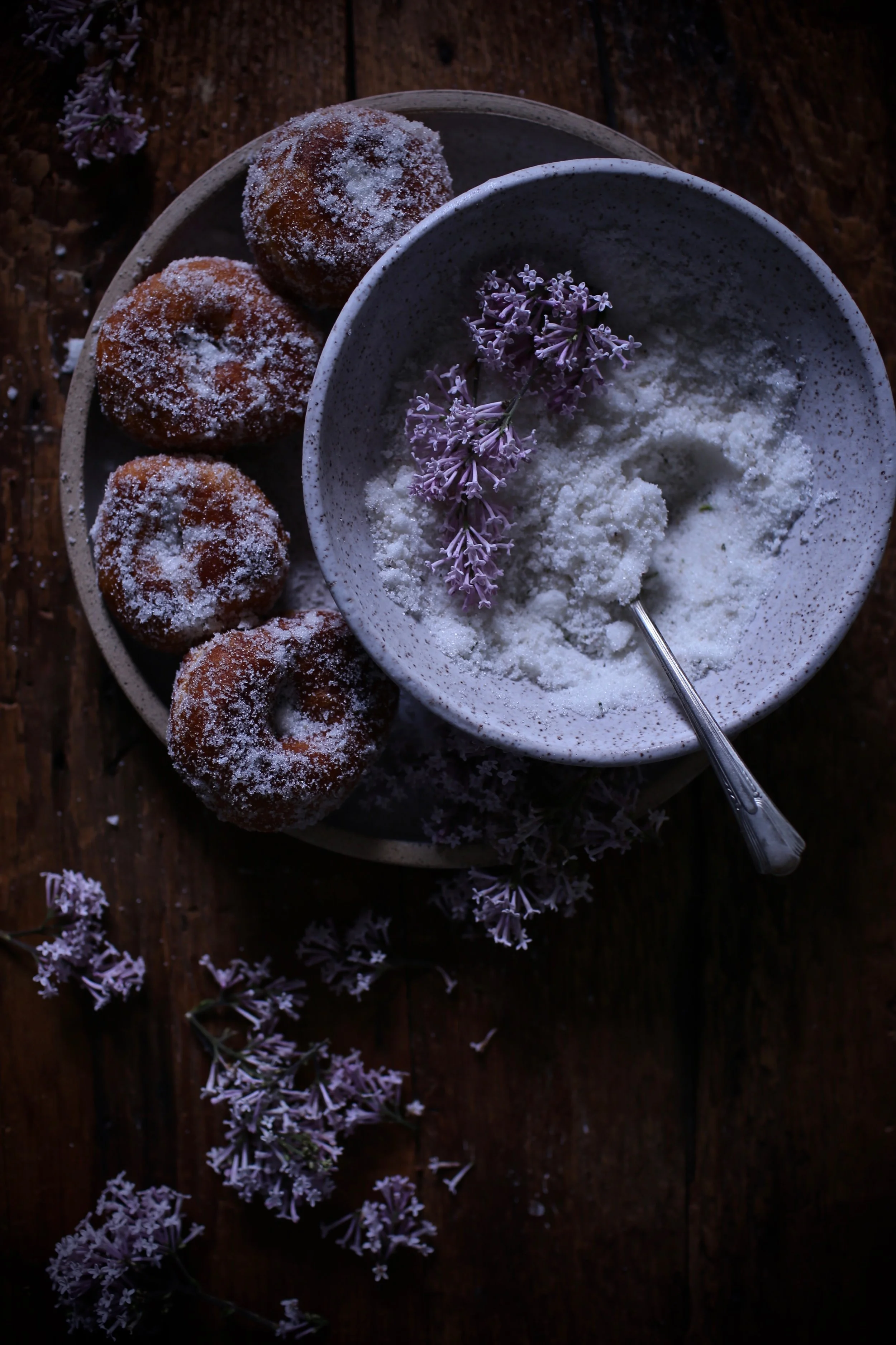 Buttermilk Doughnuts with Lilac Sugar.