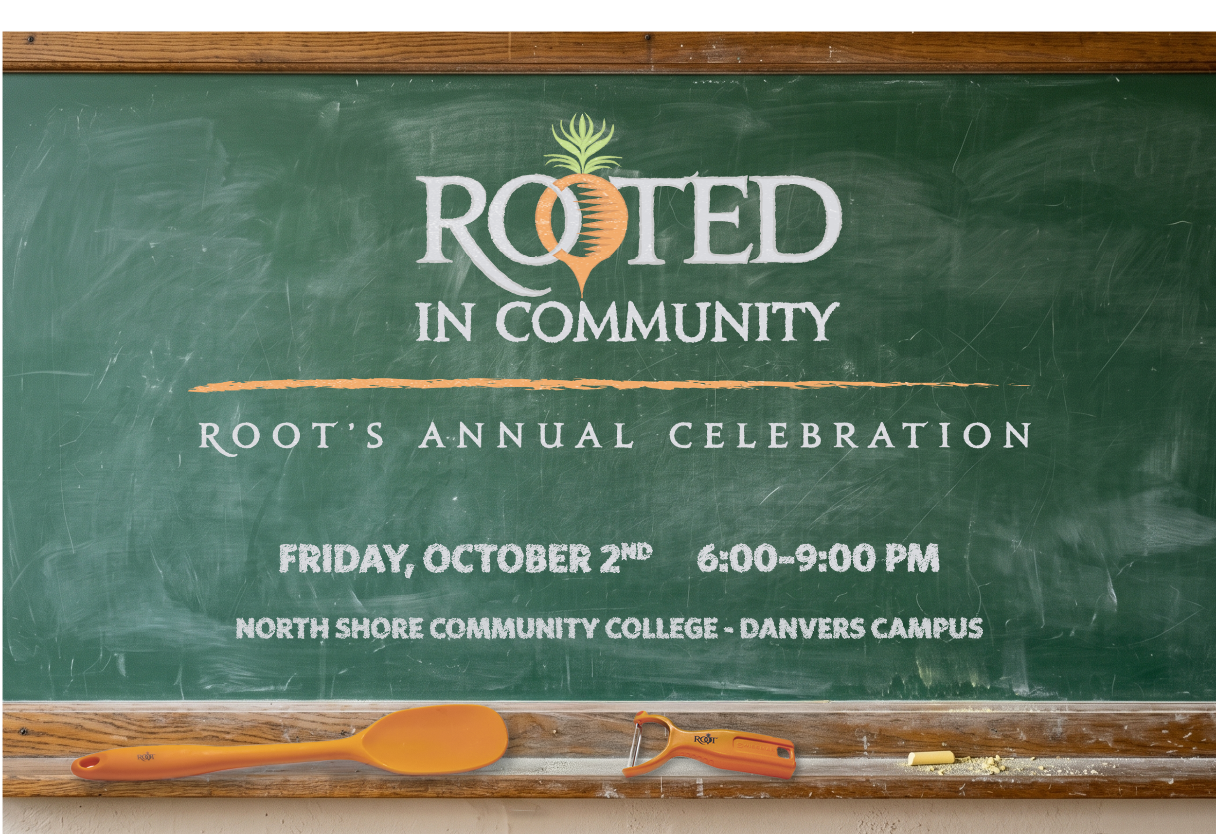 Image of a chalkboard with event logo and date