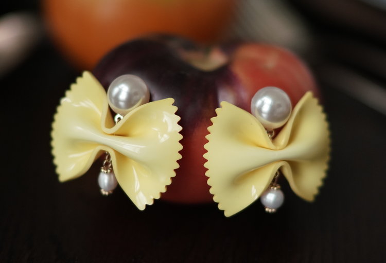 Chefanie  Swinging Farfalle  earrings on Heirloom Tomatoes