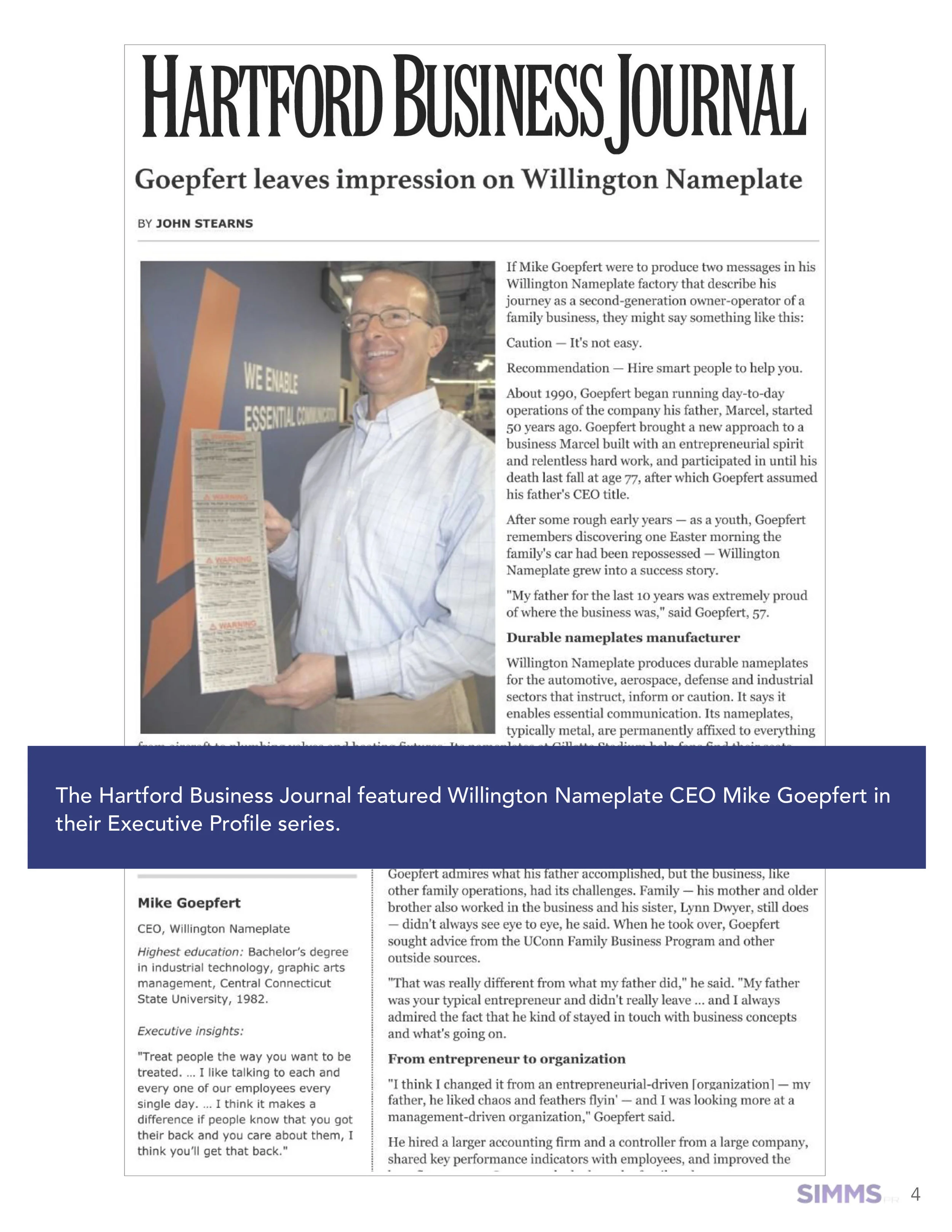Read this article on the Hartford Business Journal website . 