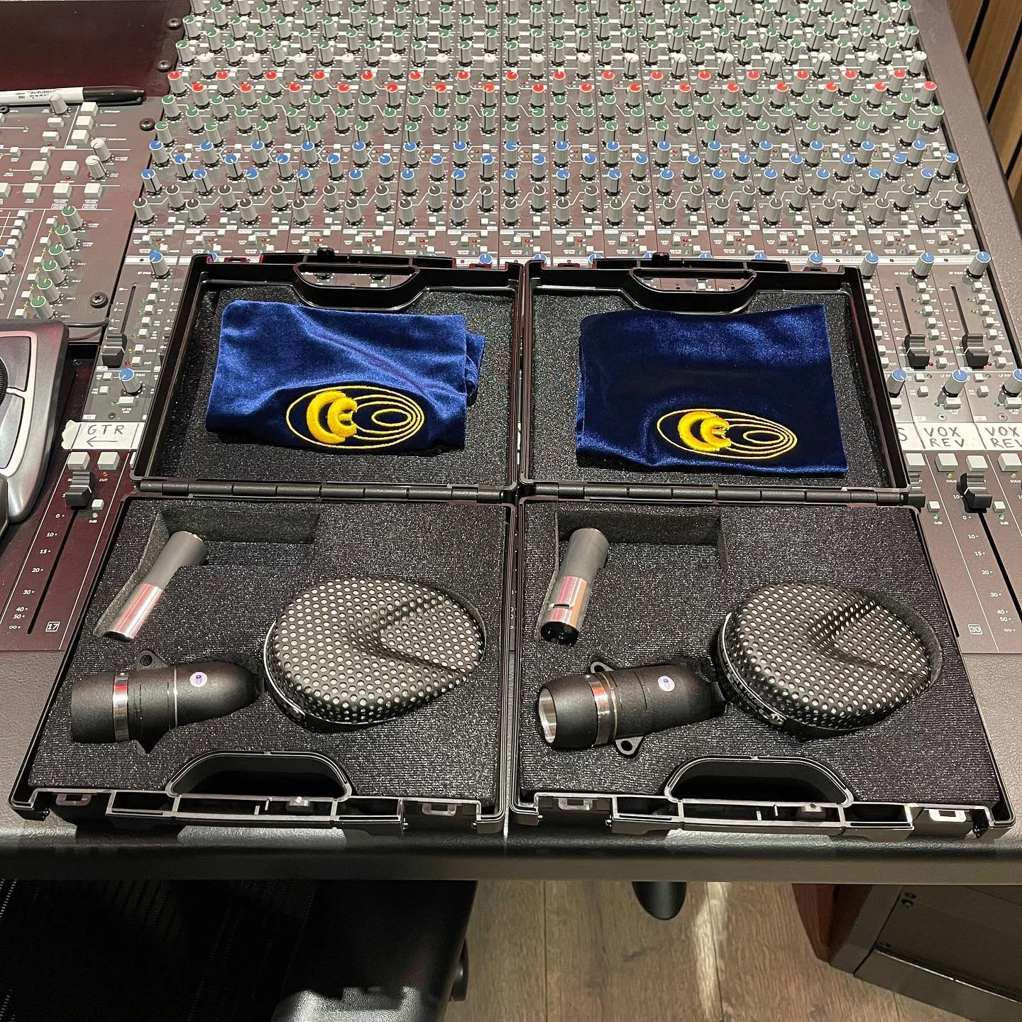 Preparing for upcoming drum tracking in the newly treated space. My matched pair of Coles 4038 mics have arrived!