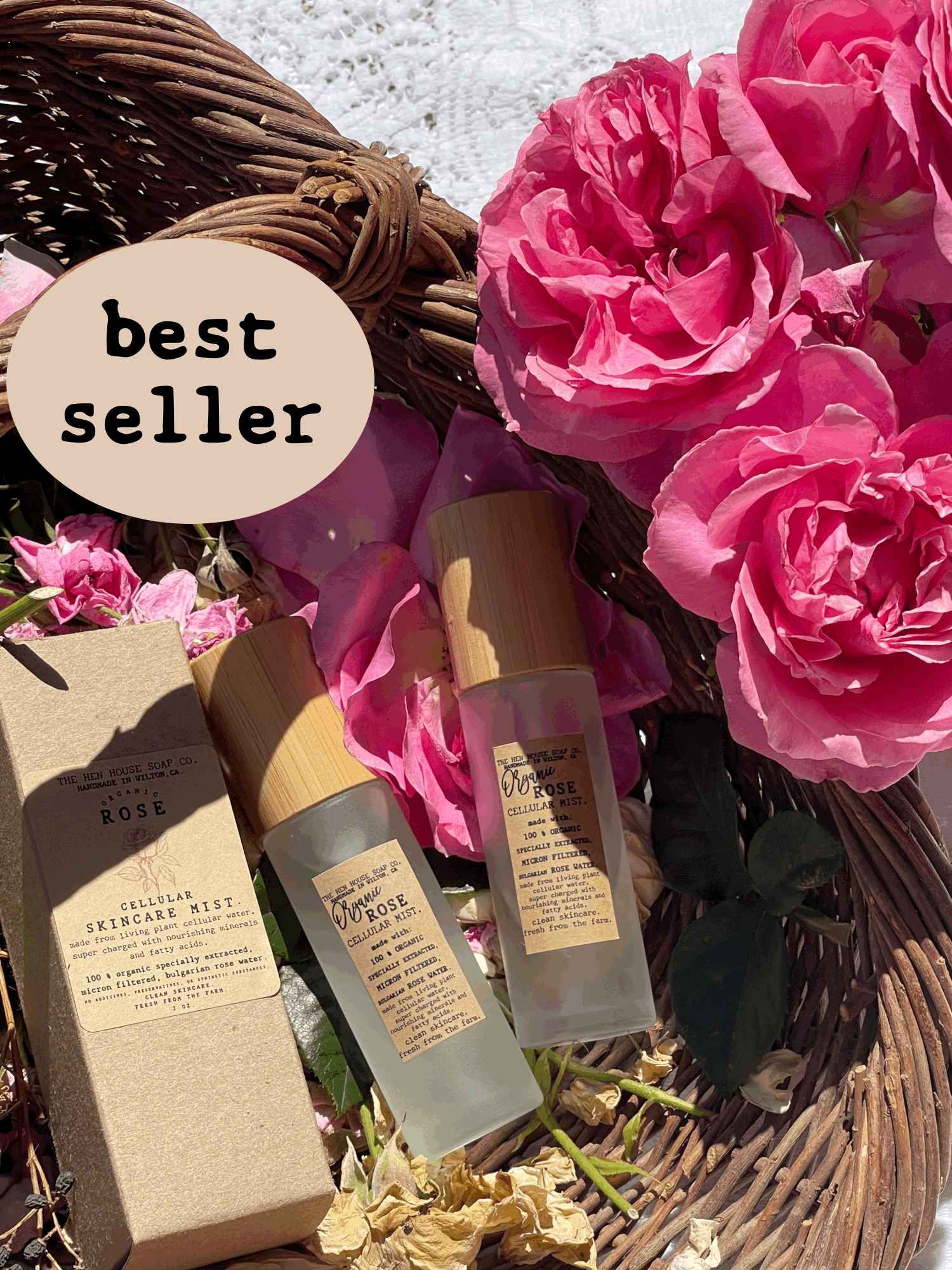 Organic rose cellular skincare mist.