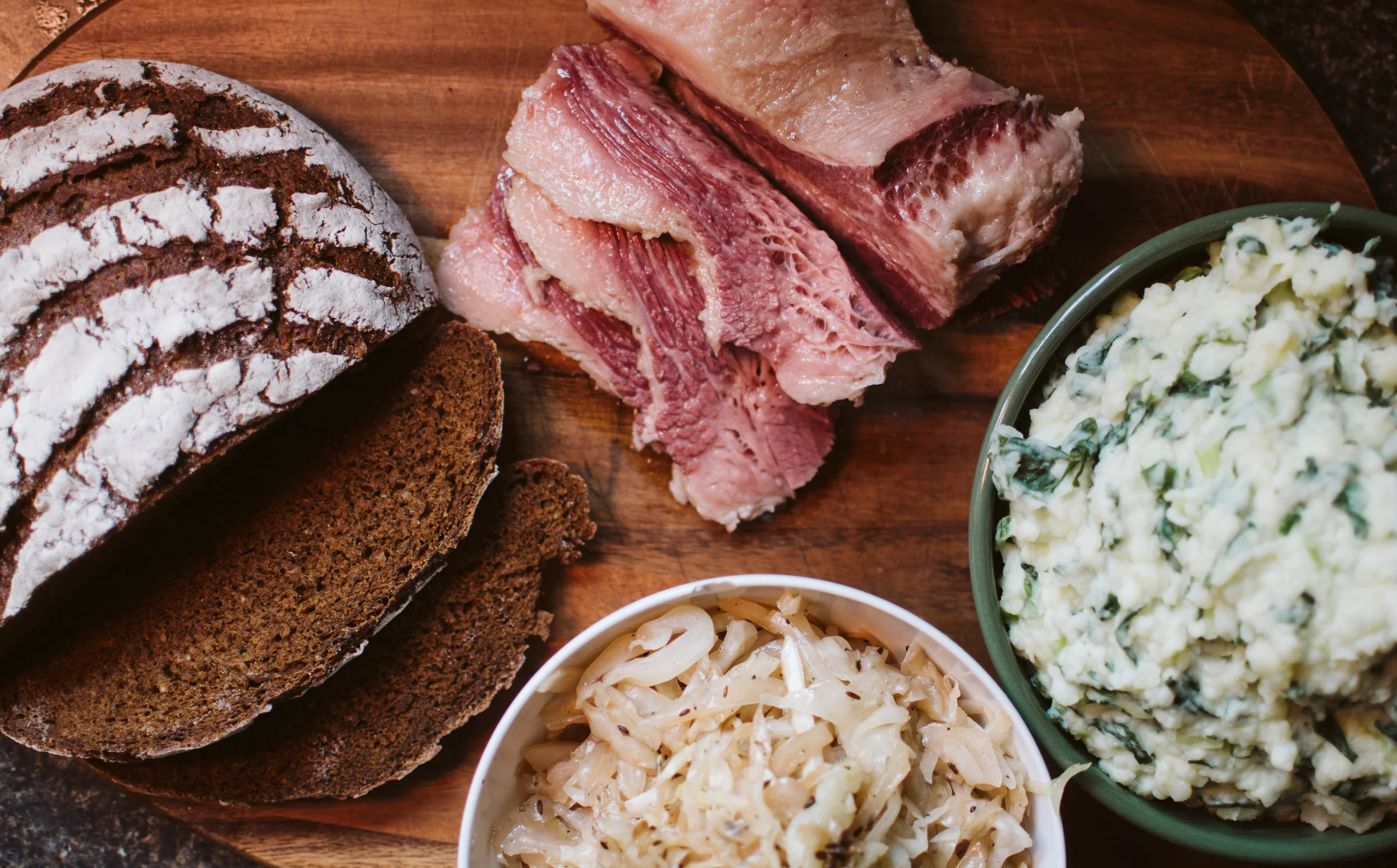 Corned Beef with Braised Cabbage and Colcannon