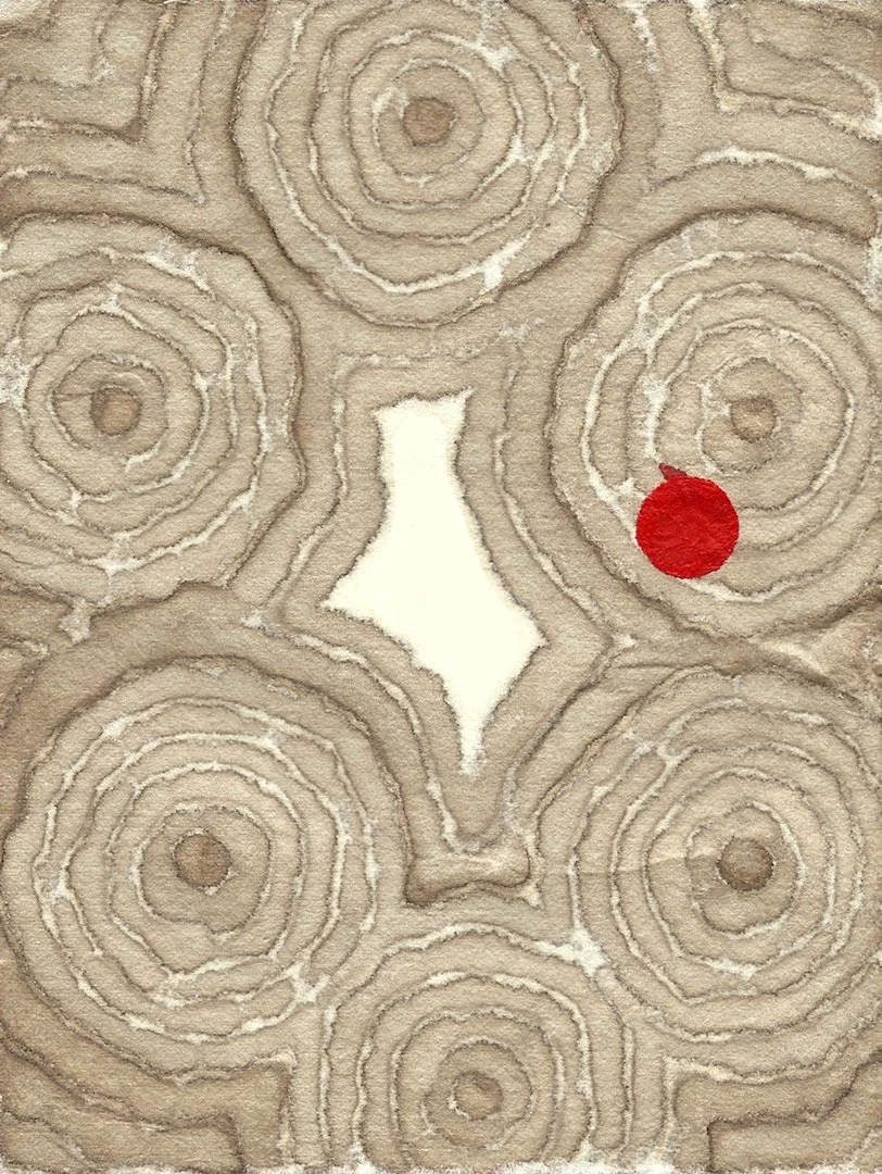 remembering accardo tackle #96, Sumi ink, walnut ink, and acylic on paper, 6 x 4.5 inches, 2026