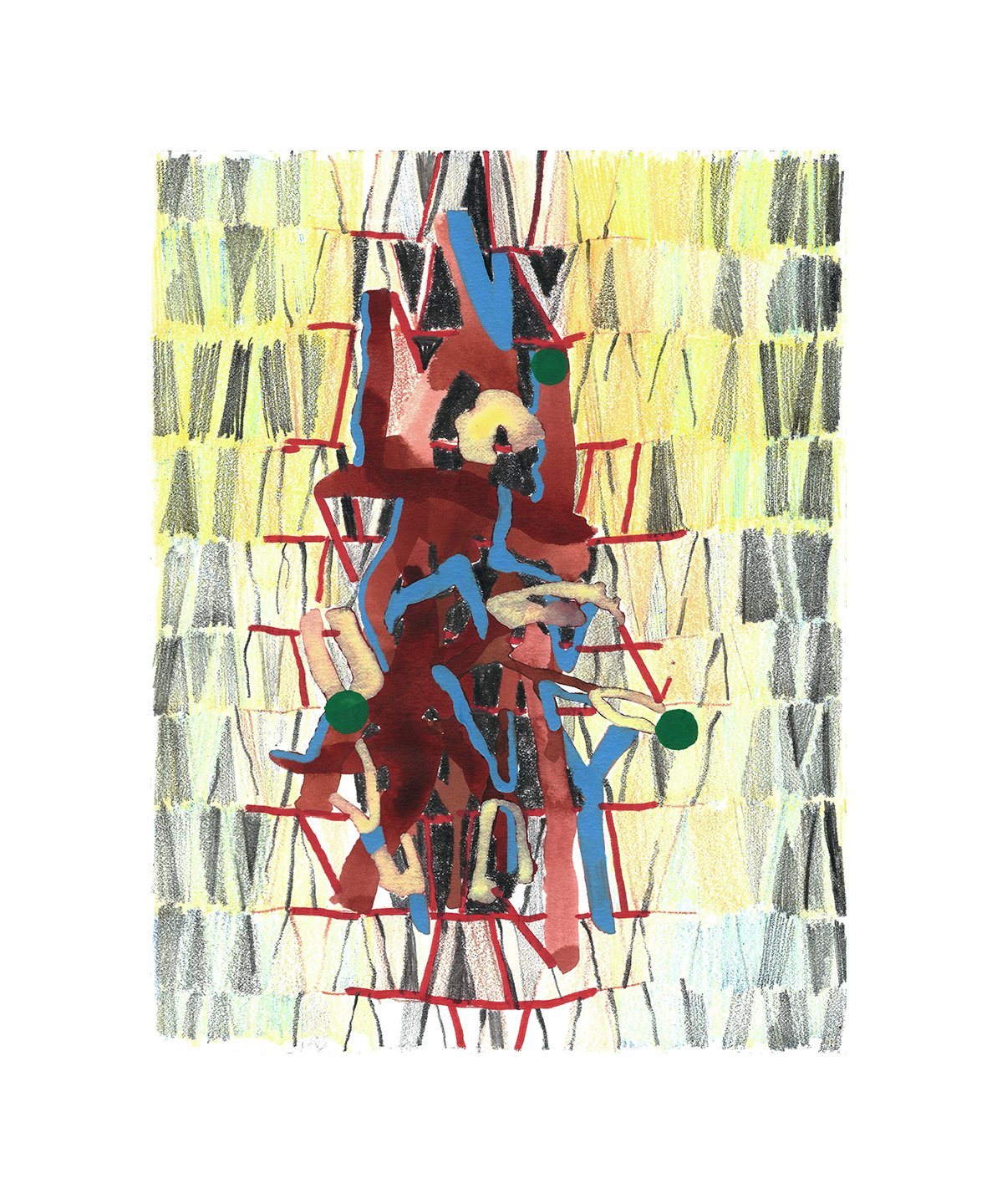 untitled, ink, acrylic, and colored pencil on paper, 10 x 7.5 inches, 2025