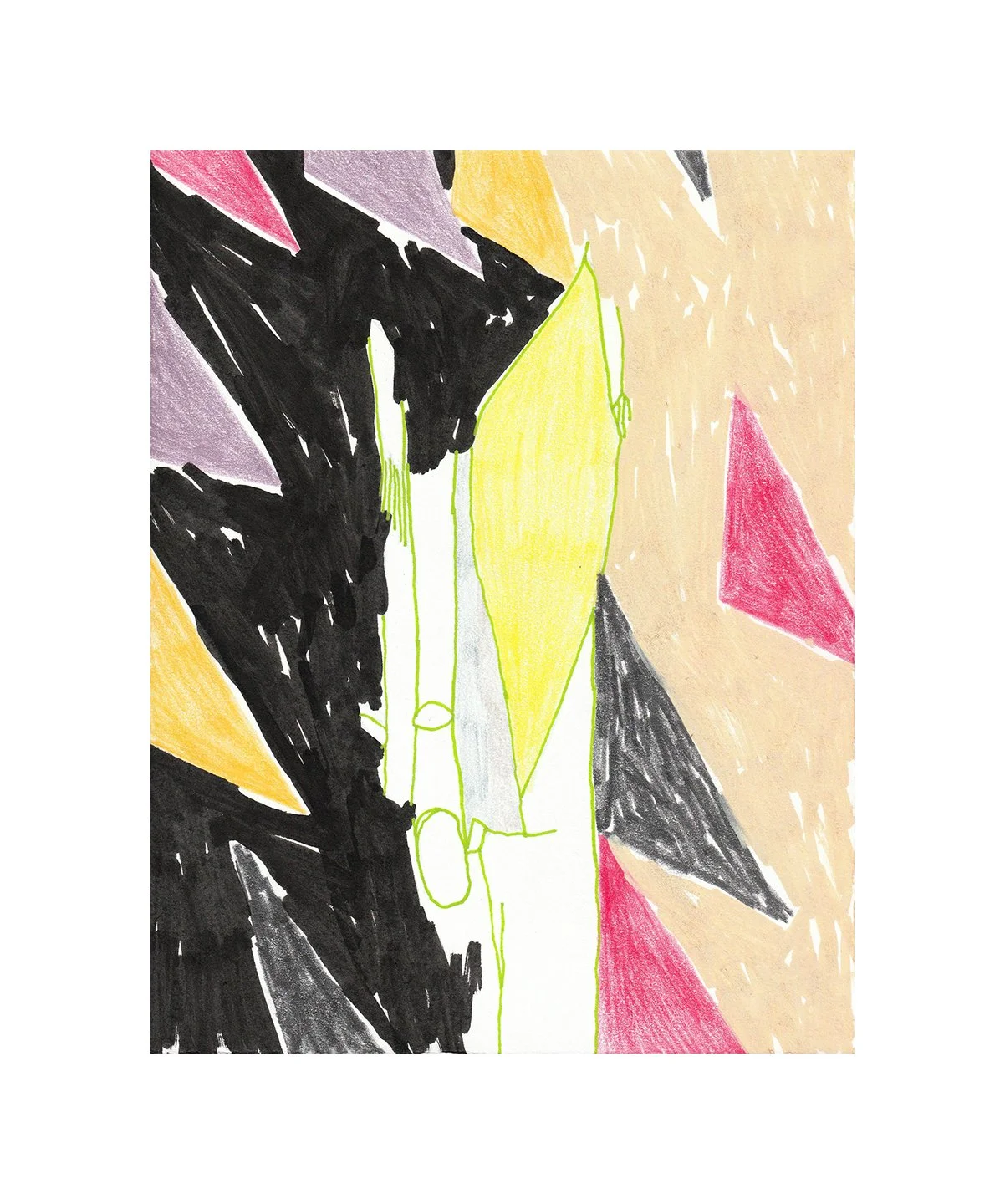 untitled, acrylic, colored pencil, and graphite on paper, 10 x 7.5 inches, 2026