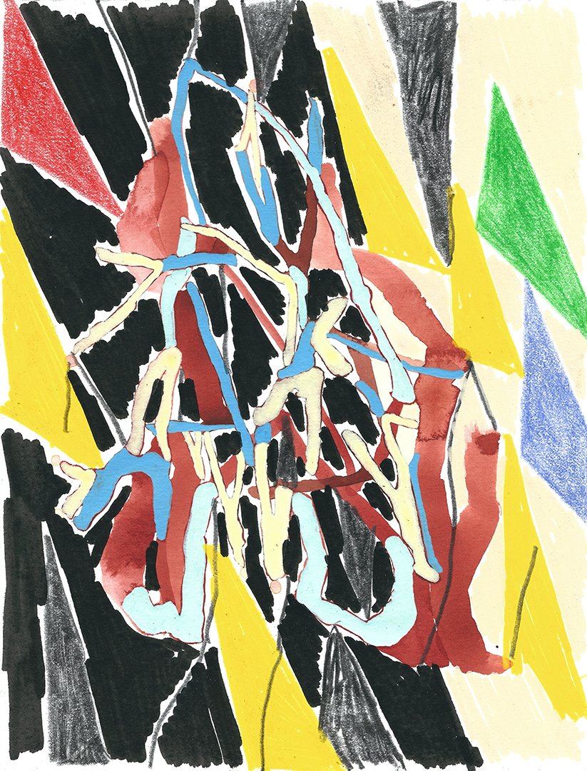 untitled, colored pencil, graphite, ink, and acrylic on paper, 10 x 7.5 inches, 2025