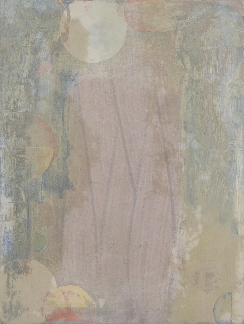 corks, enamel, acrylic, and bed sheet on canvas on panel, 23.5 x 18 inches, 2025