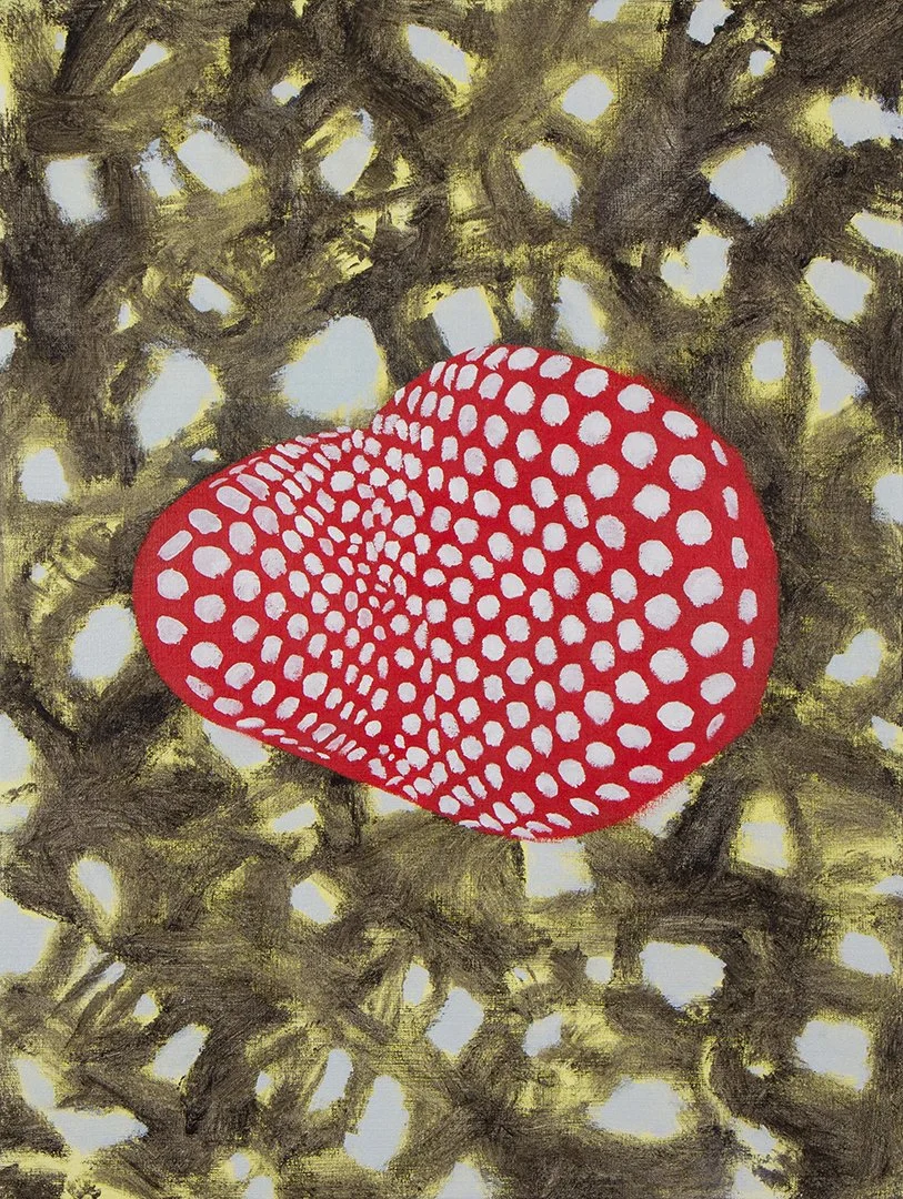 terry winters with oven mitt, acrylic on canvas on panel, 24 x 18 inches, 2023