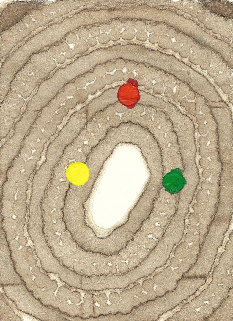 remembering accardo tackle #84, walnut ink and acrylic on paper, 6 x 4.5 inches, 2024