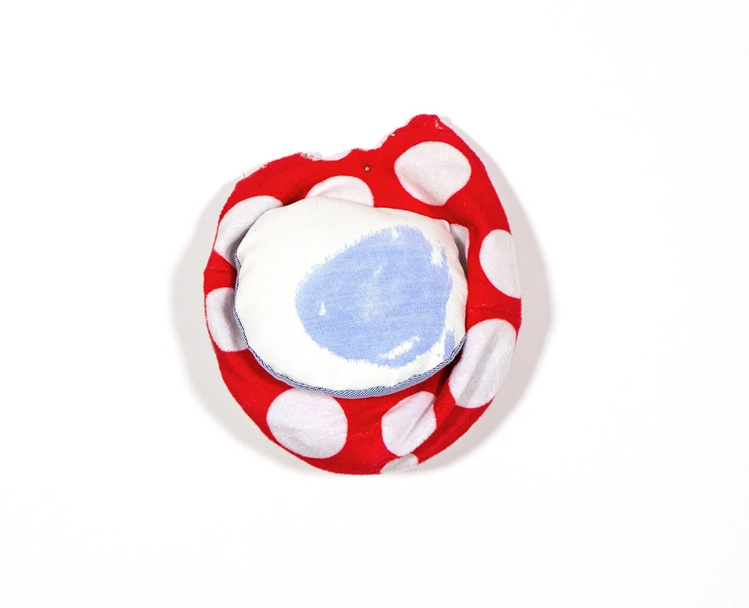 mushroom, dog toy, fabric, thread, acrylic paint, and polyester fiberfill, dimensions variable, 2025