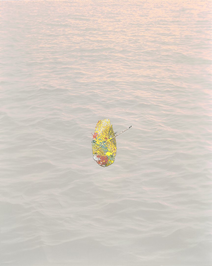 Float, enamel on silver gelatin print, 10 x 8 inches, 2018