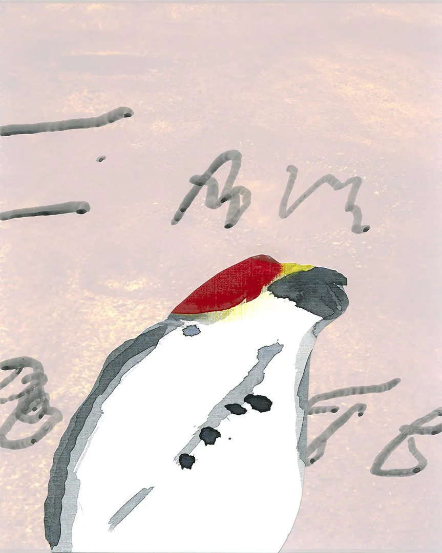 I am sorry this card is so late, acrylic and collage on silver gelatin print, 10 x 8 inches, 2018