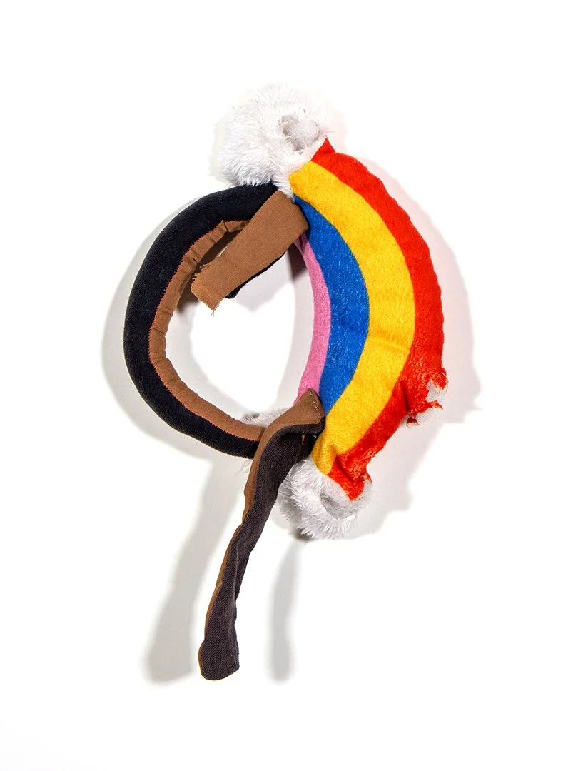 rainbow, dog toy, fabric, thread, and polyester fiberfill, 11 x 6.5 x 2 inches, 2025