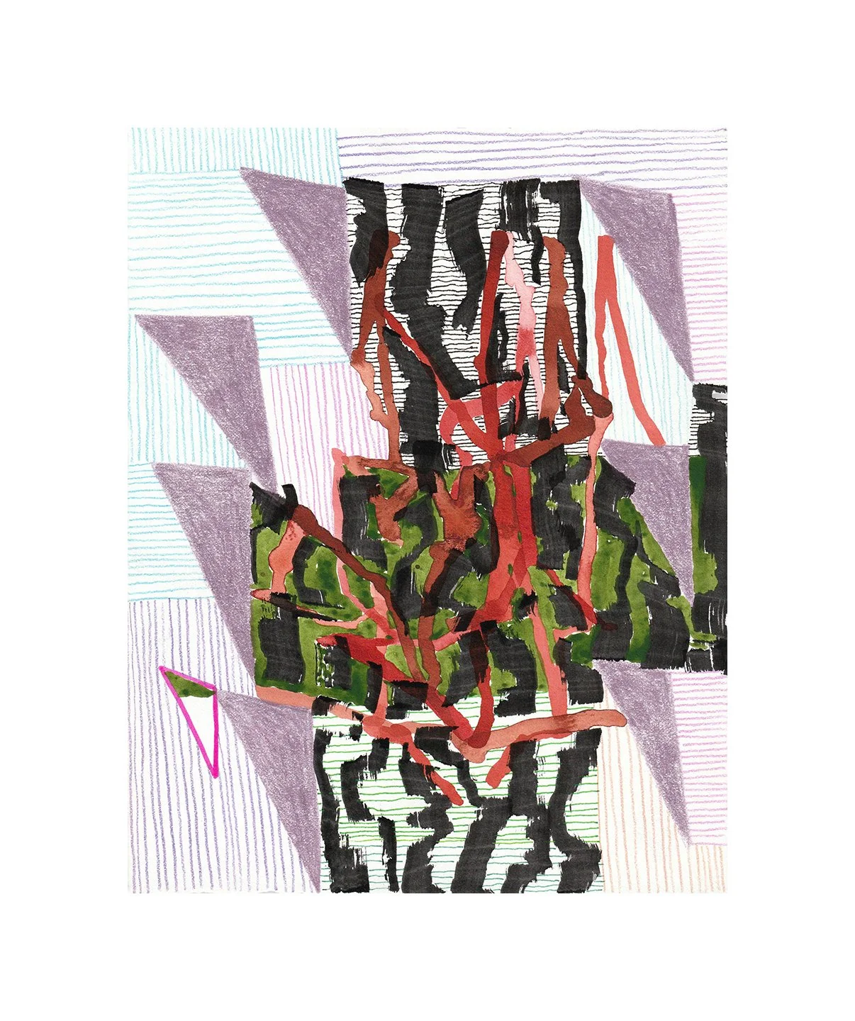 untitled, ink, acrylic, and colored pencil on paper, 10 x 7.5 inches, 2026
