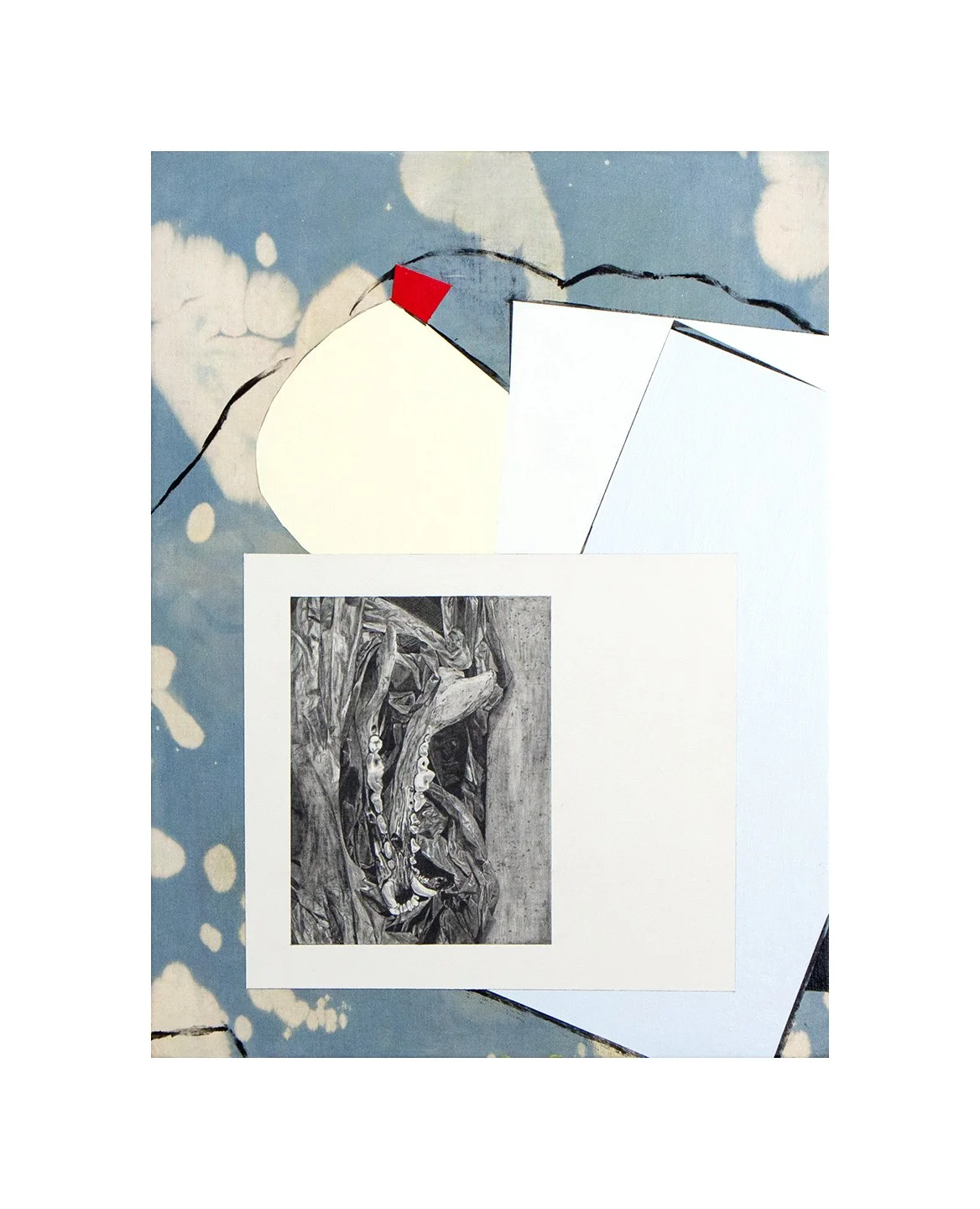 coyote, graphite, acrylic, and bed sheet on canvas mounted to panel, 16 x 12 inches, 2026