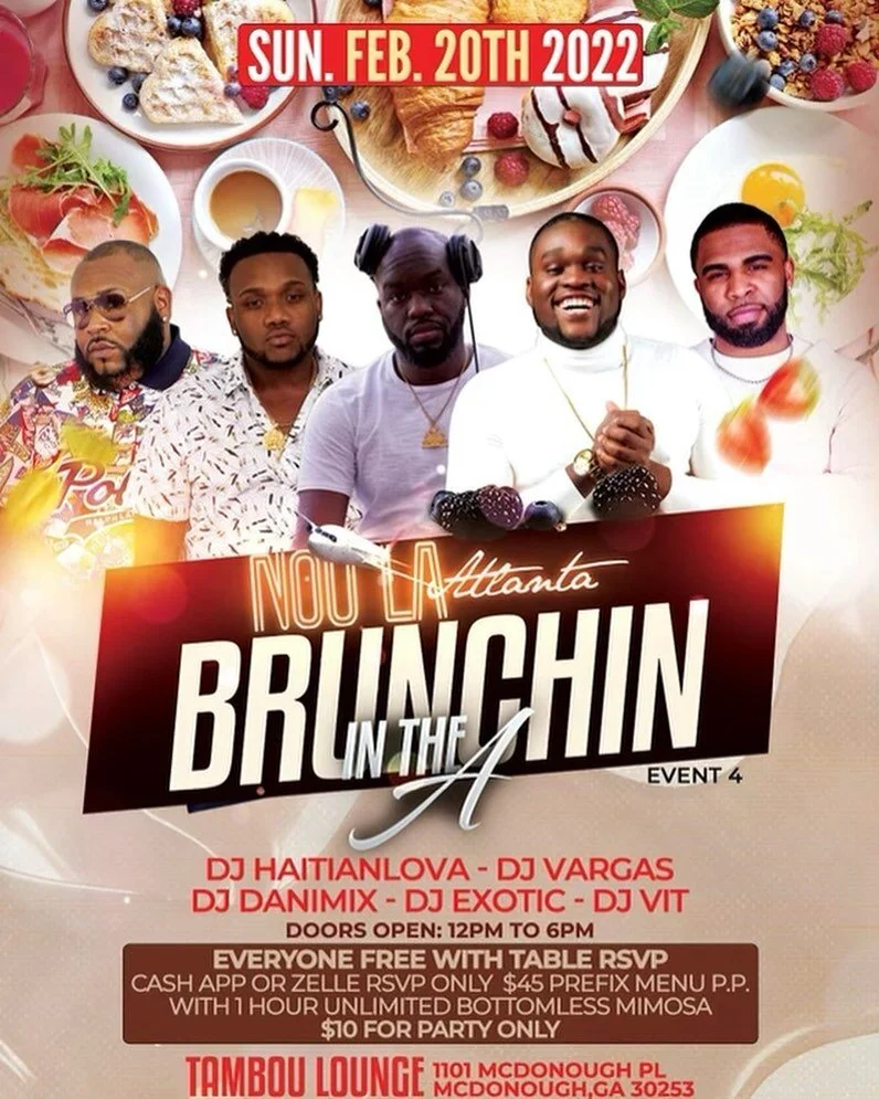 Sunday Feb. 20th &ldquo;BRUNCHIN IN THE A&rdquo;
D J &bull; V A R G A S  Live!! Inside @tamboulounge In Atlanta, GA!! 
Hit up @_noulatravelevents &amp; the family for more info!! 

(Booking Email: InVargasWeTrust@Gmail.com)

#InVargasWeTrust #DJVarga