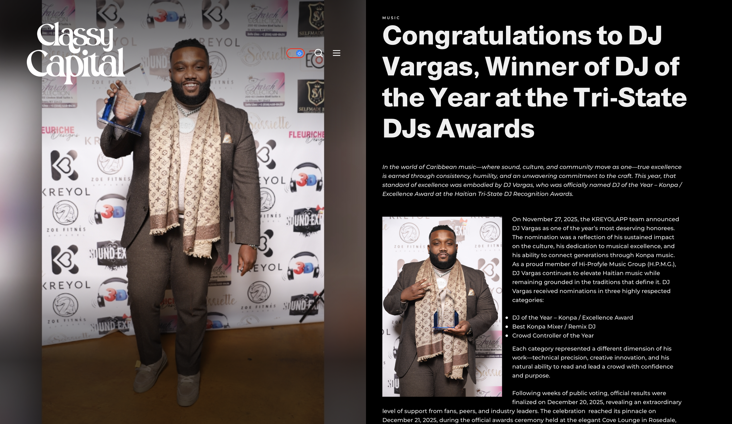 CONGRATULATIONS TO DJ VARGAS, WINNER OF DJ OF THE YEAR AT THE TRI-STATE DJS AWARDS