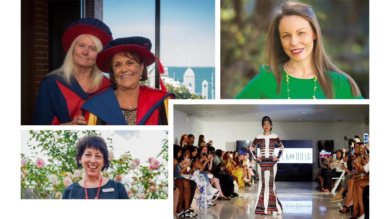 Left top: Shirley Bennell, right, with supervisor Selma Macfarlane; Right top: Ali Cupper, lawyer, child protection practitioner, academic and politician; Left bottom: Marie-Louise Corkhill, ACT Woman of the Year; Right Bottom: Shonali Khatun, Survivors of acid attacks.