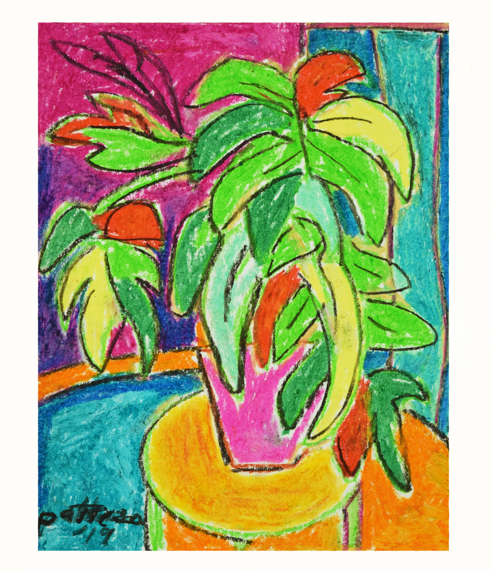 Philodendron, 2019, oil pastel on paper, 8.5 x 11 in.