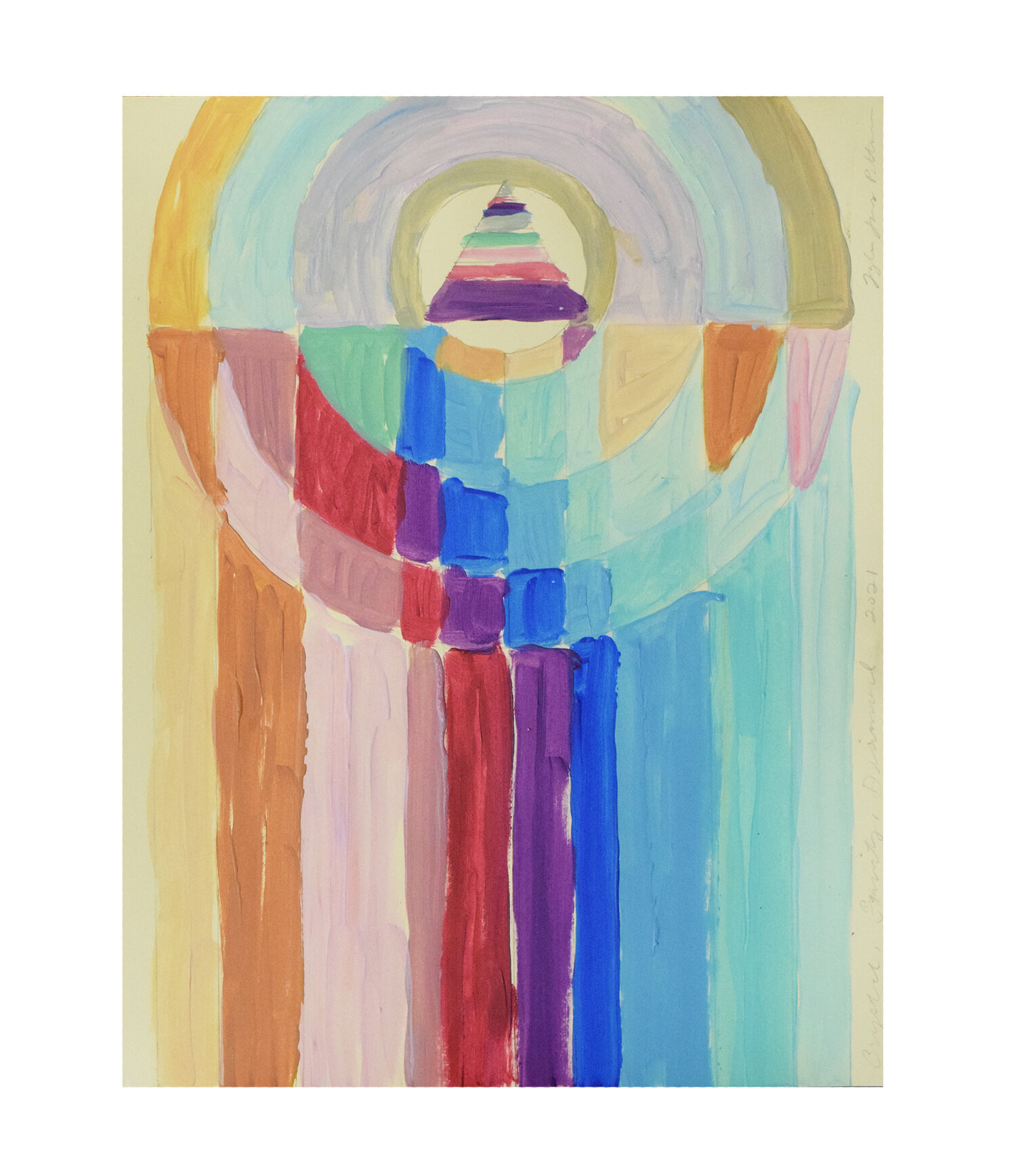 Gravity Rainbow (clay, earth, sapphire), 2021, acrylic on paper, 8.5x11 in.