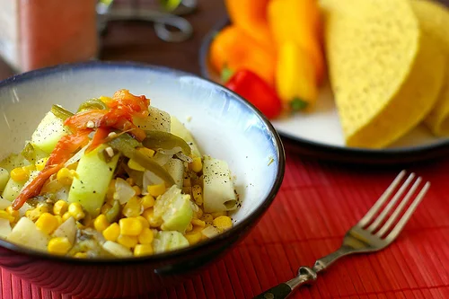 chayote and corn with chiles