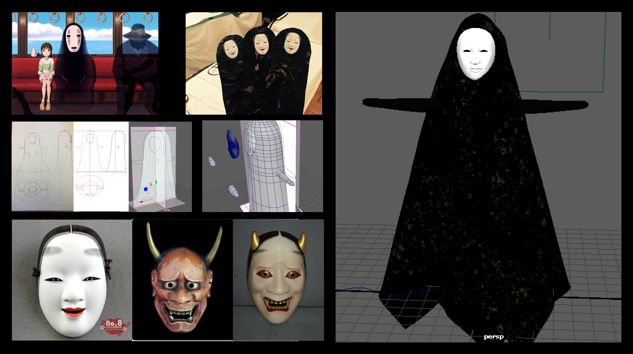 Working on the character design. I got inspired by Japanese Nol Mask.