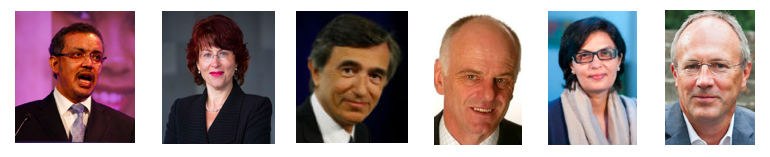 From left to right : Tedros Adhanom Ghebreyesus, Flavia Bustreo, Phillipe Douste-Blazy, David Nabarro, Sania Nishtar, and Miklós Szócska